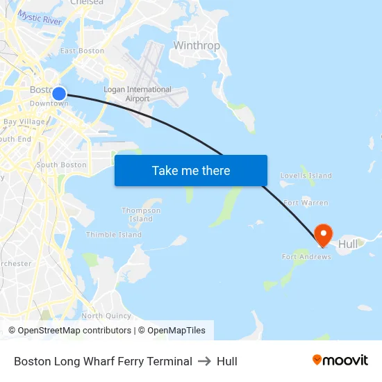 Boston Long Wharf Ferry Terminal to Hull map
