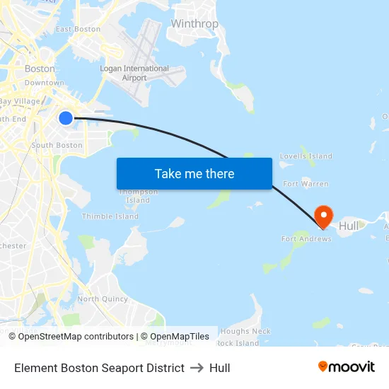 Element Boston Seaport District to Hull map
