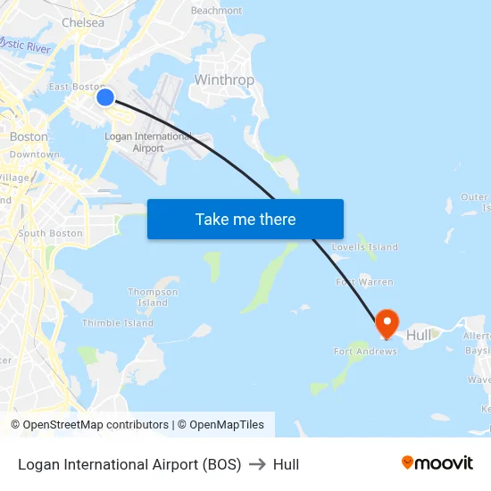 Logan International Airport (BOS) to Hull map