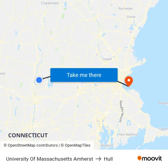 University Of Massachusetts Amherst to Hull map