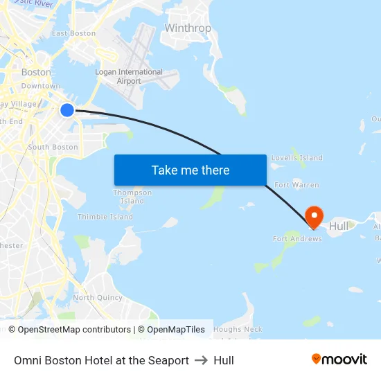 Omni Boston Hotel at the Seaport to Hull map