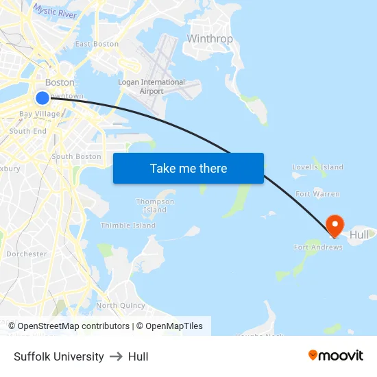 Suffolk University to Hull map