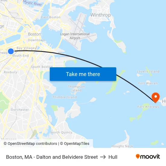 Boston, MA - Dalton and Belvidere Street to Hull map