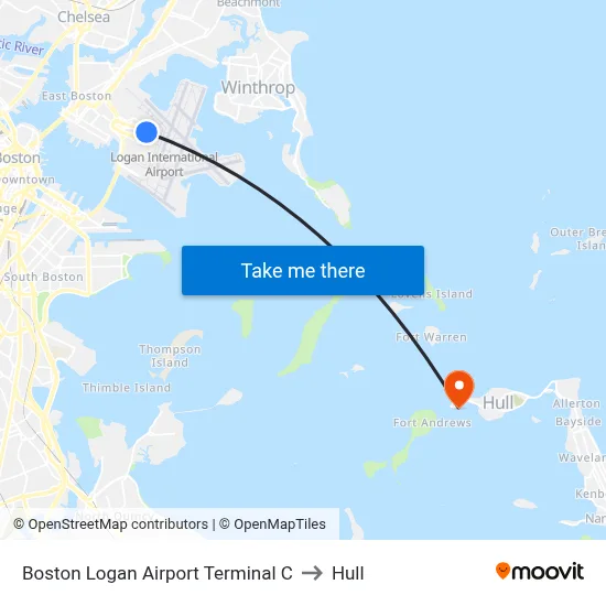 Boston Logan Airport Terminal C to Hull map