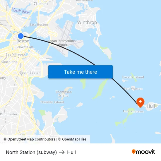 North Station (subway) to Hull map