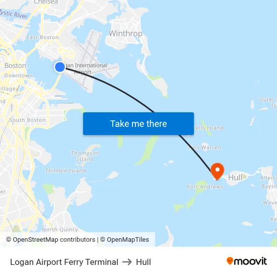 Logan Airport Ferry Terminal to Hull map