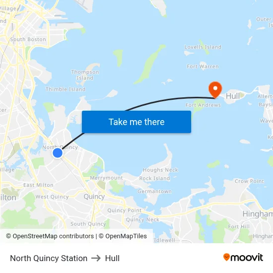 North Quincy Station to Hull map