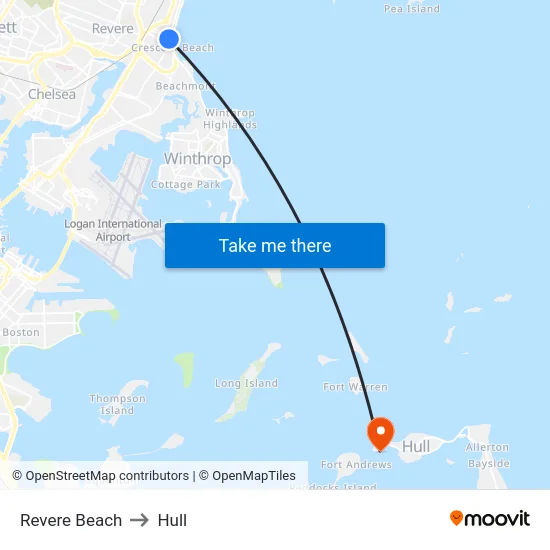 Revere Beach to Hull map