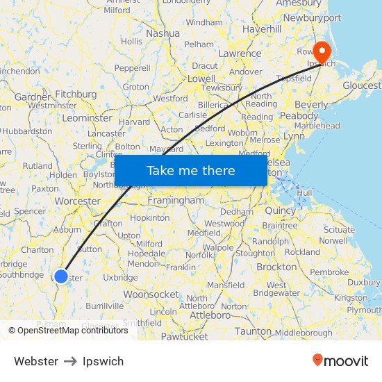 Webster to Ipswich map