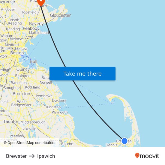 Brewster to Ipswich map