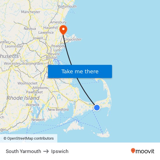 South Yarmouth to Ipswich map