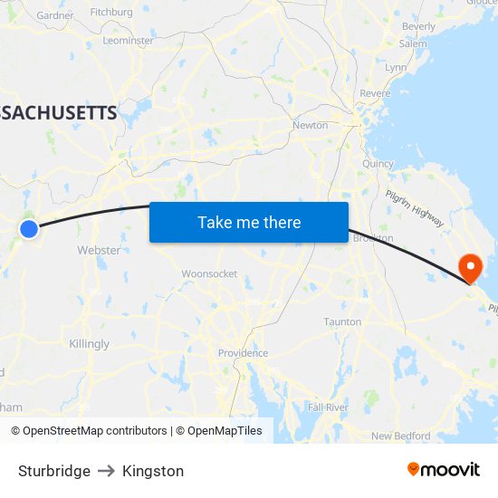 Sturbridge to Kingston map