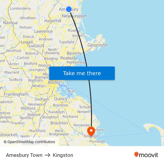 Amesbury Town to Kingston map