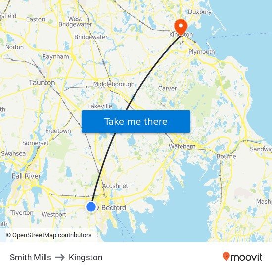 Smith Mills to Kingston map