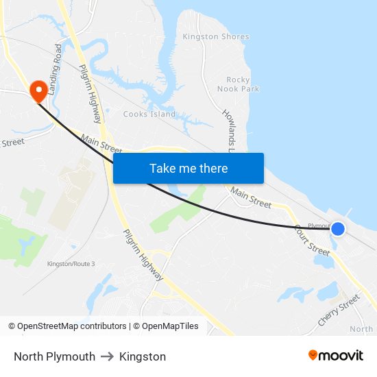 North Plymouth to Kingston map