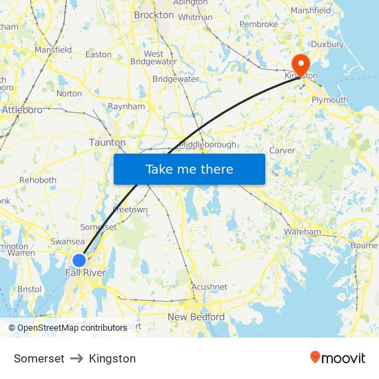 Somerset to Kingston map