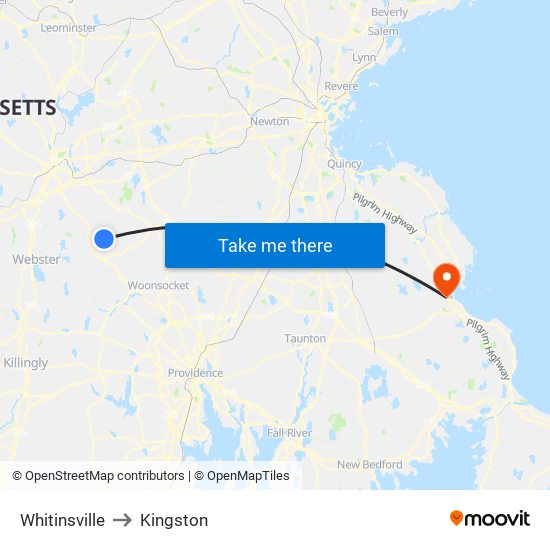 Whitinsville to Kingston map