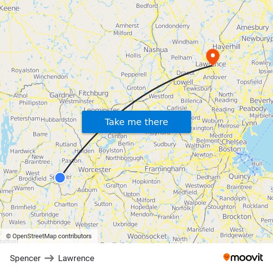 Spencer to Lawrence map
