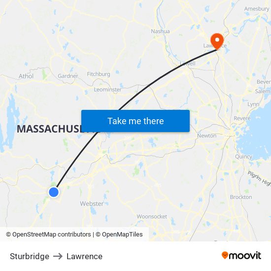 Sturbridge to Lawrence map