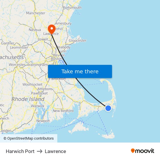 Harwich Port to Lawrence map