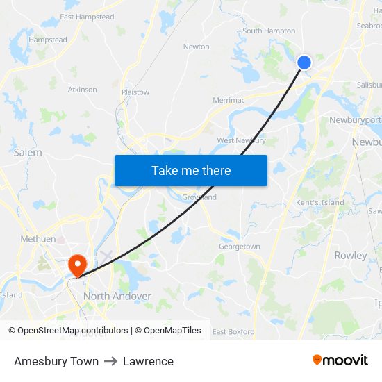 Amesbury Town to Lawrence map