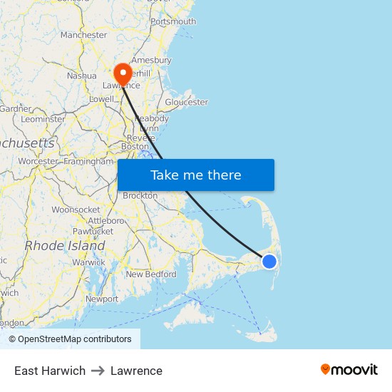 East Harwich to Lawrence map