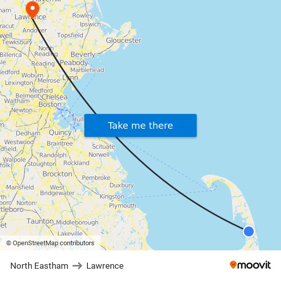 North Eastham to Lawrence map