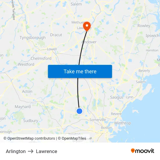 Arlington to Lawrence map
