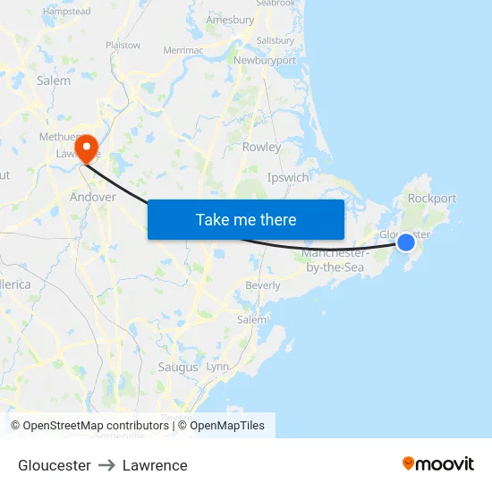 Gloucester to Lawrence map