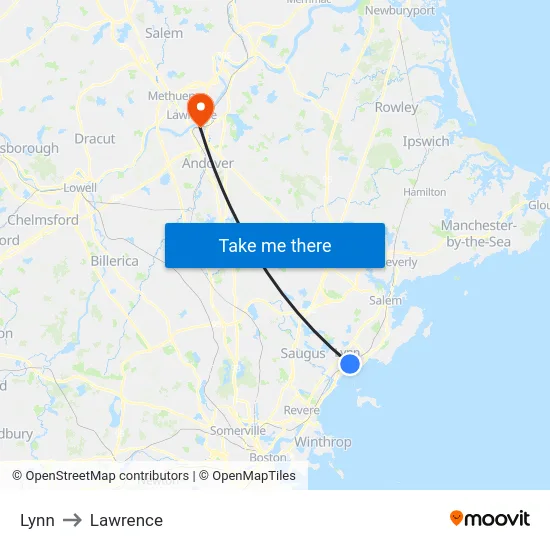 Lynn to Lawrence map