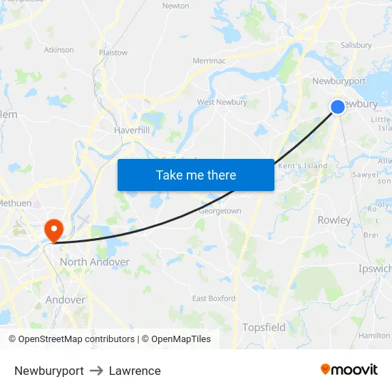 Newburyport to Lawrence map