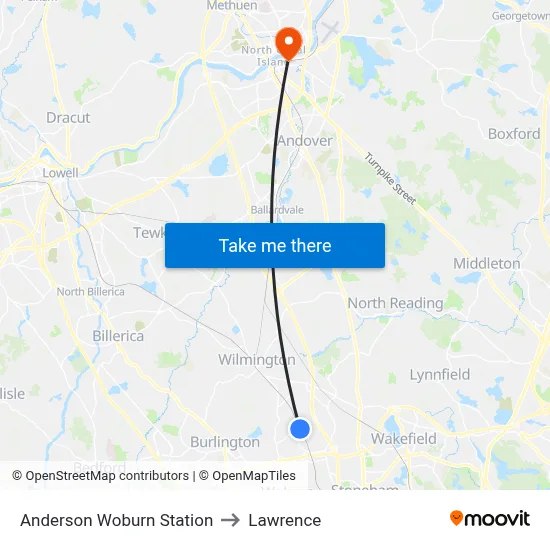 Anderson Woburn Station to Lawrence map