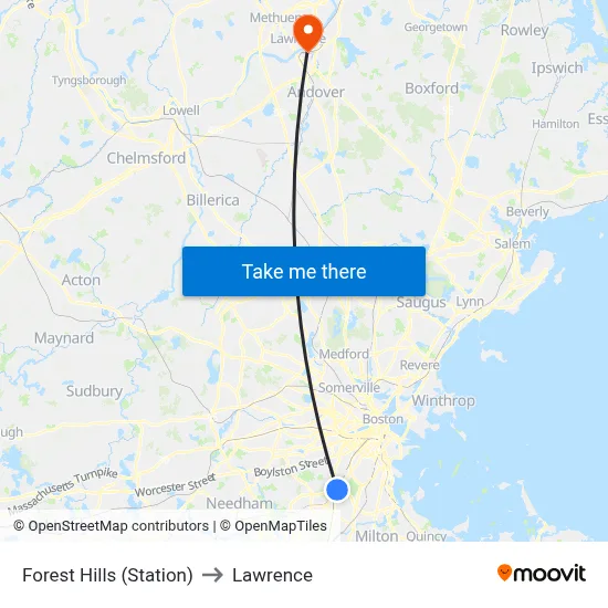 Forest Hills (Station) to Lawrence map