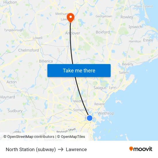 North Station (subway) to Lawrence map