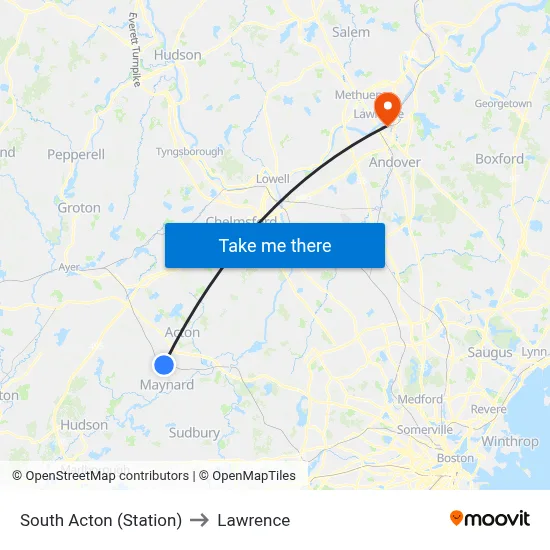 South Acton (Station) to Lawrence map