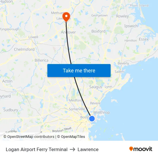 Logan Airport Ferry Terminal to Lawrence map