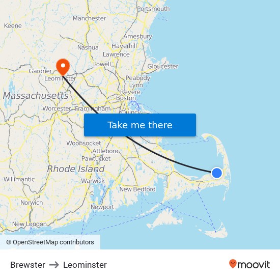 Brewster to Leominster map