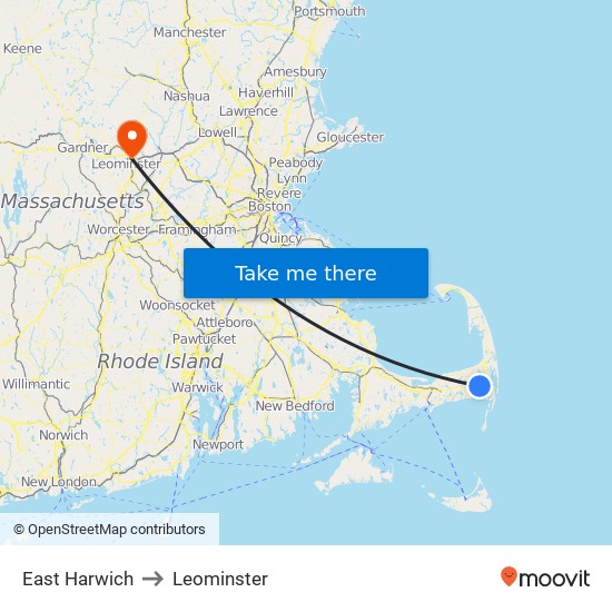 East Harwich to Leominster map