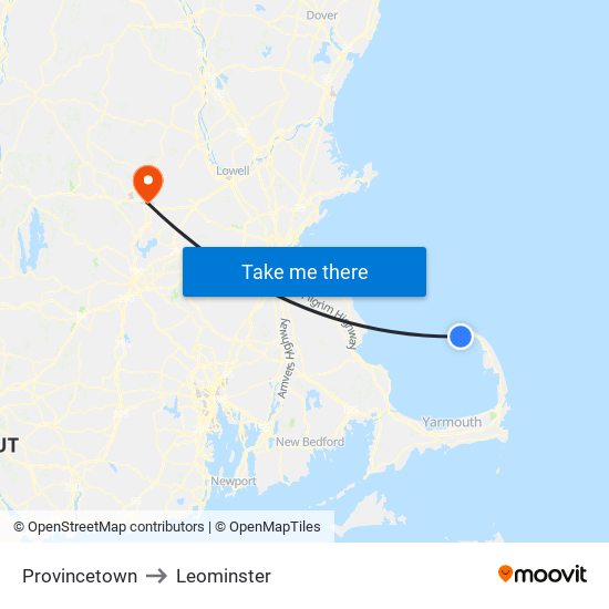 Provincetown to Leominster map