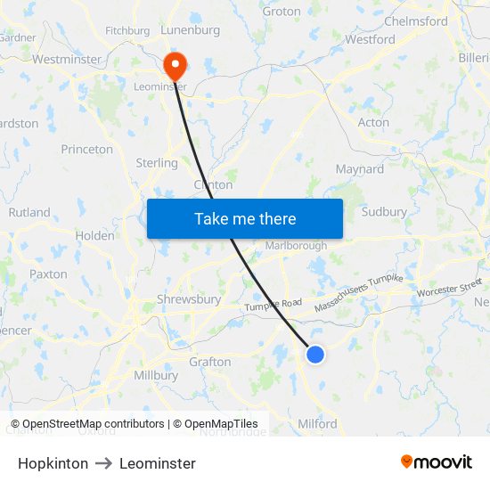 Hopkinton to Leominster map