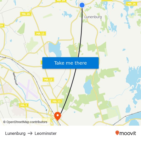 Lunenburg to Leominster map