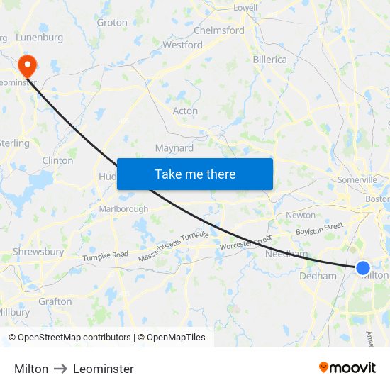 Milton to Leominster map