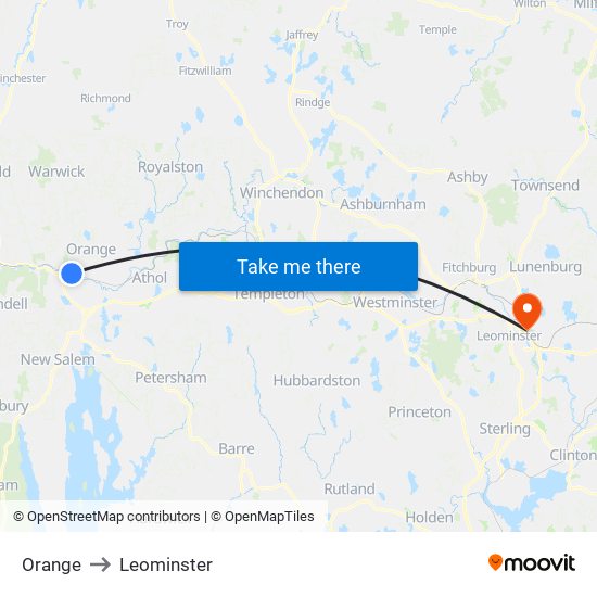 Orange to Leominster map