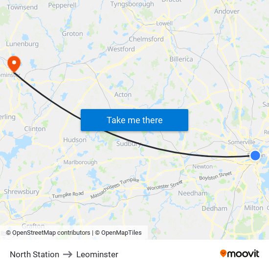 North Station to Leominster map