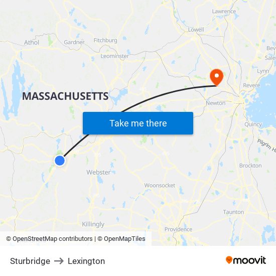 Sturbridge to Lexington map