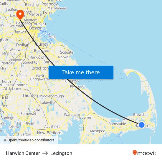 Harwich Center to Lexington map
