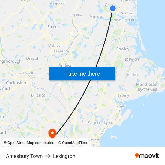 Amesbury Town to Lexington map