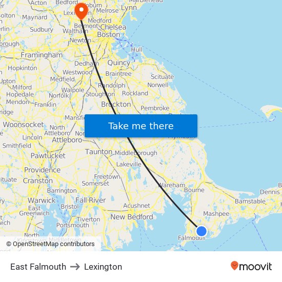 East Falmouth to Lexington map