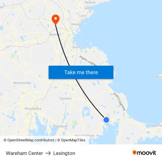 Wareham Center to Lexington map