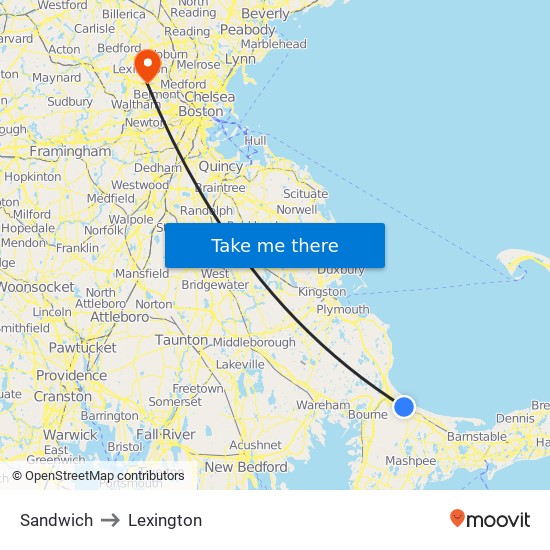 Sandwich to Lexington map